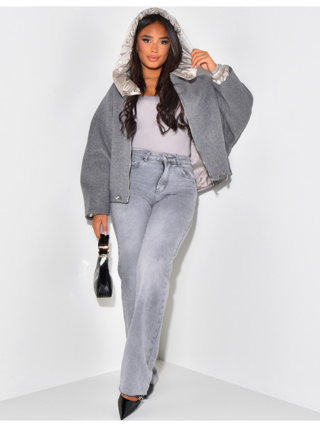 Veste oversize en feutrine à col et capuche matelassé