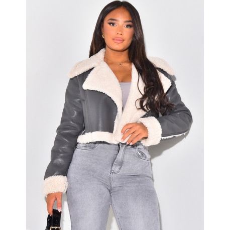 Kurze Bomberjacke mit Schaffellfutter