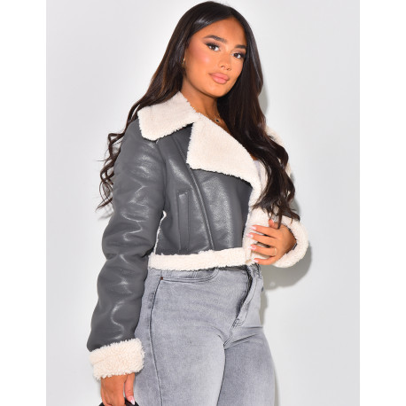 Kurze Bomberjacke mit Schaffellfutter