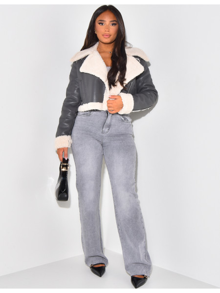 Kurze Bomberjacke mit Schaffellfutter