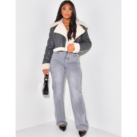 Kurze Bomberjacke mit Schaffellfutter