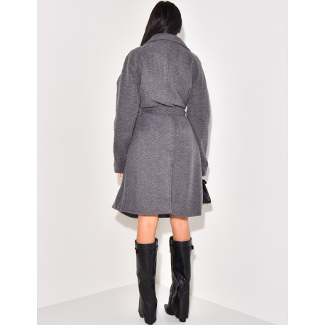 Melierter, halblanger Mantel zum Binden in der Taille.