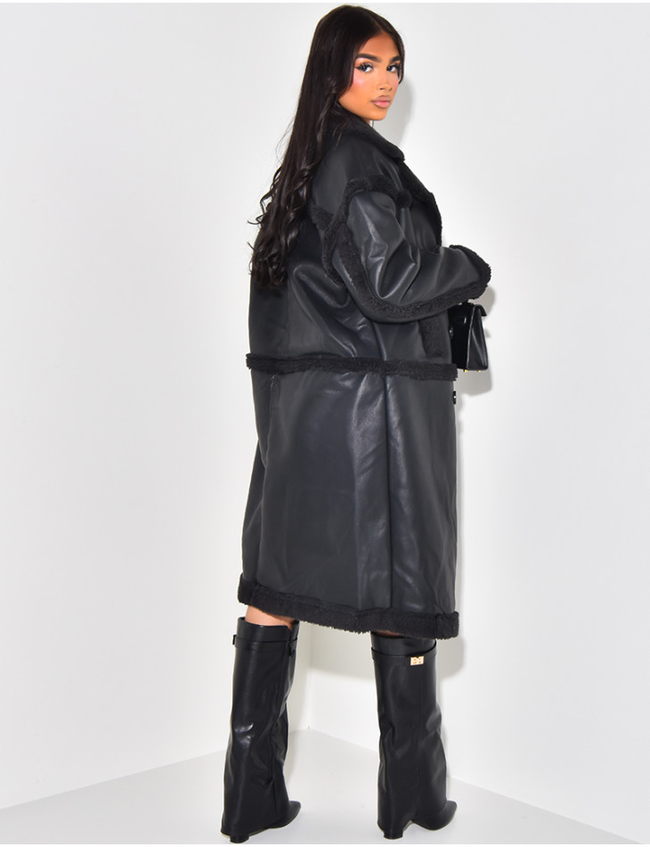 Veste en similicuir à doublure peau de mouton