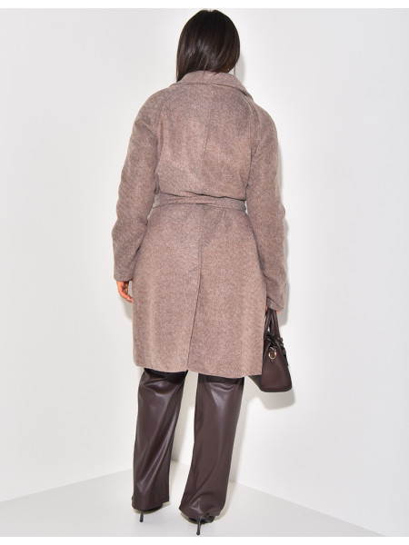 Manteau mi-long chiné à nouer à la taille