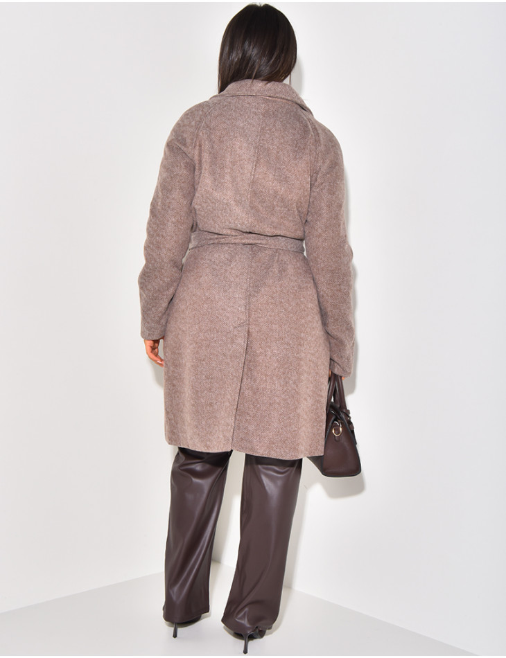 Manteau mi-long chiné à nouer à la taille