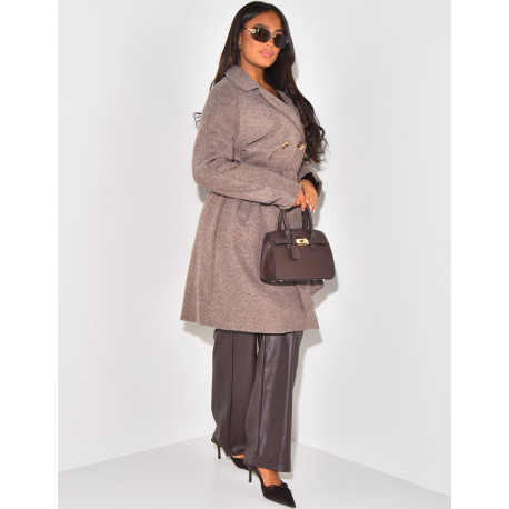 Manteau mi-long chiné à nouer à la taille