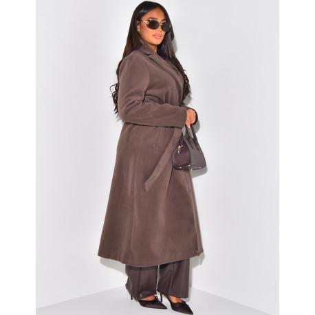 Manteau long effet cachemire à nouer
