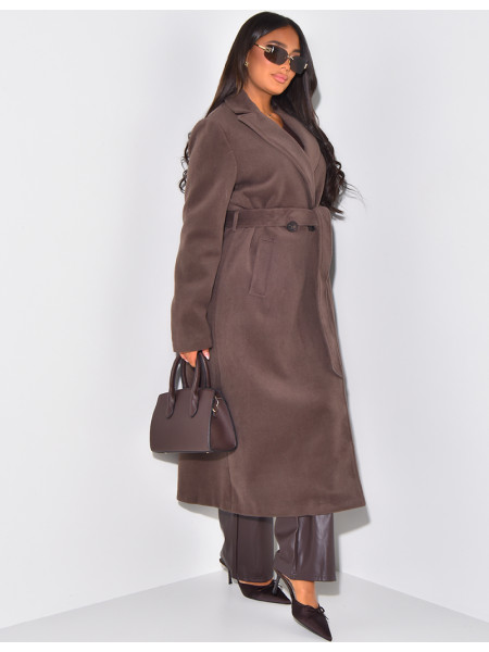 Manteau long effet cachemire à nouer