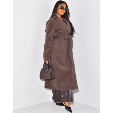 Manteau long effet cachemire à nouer