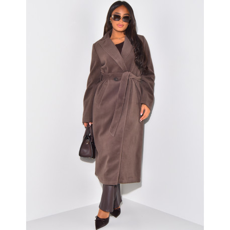 Manteau long effet cachemire à nouer