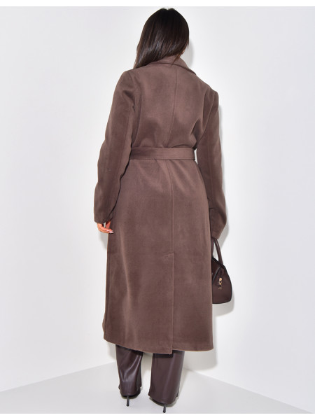 Manteau long effet cachemire à nouer