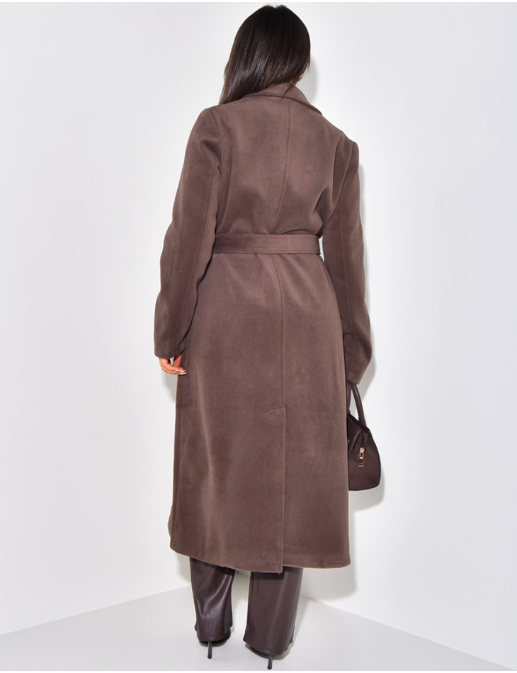 Manteau long effet cachemire à nouer