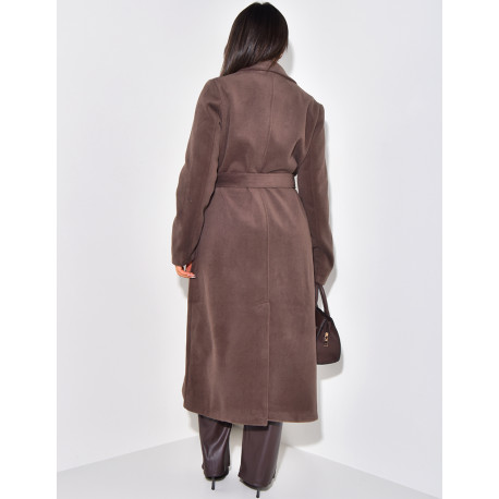 Manteau long effet cachemire à nouer