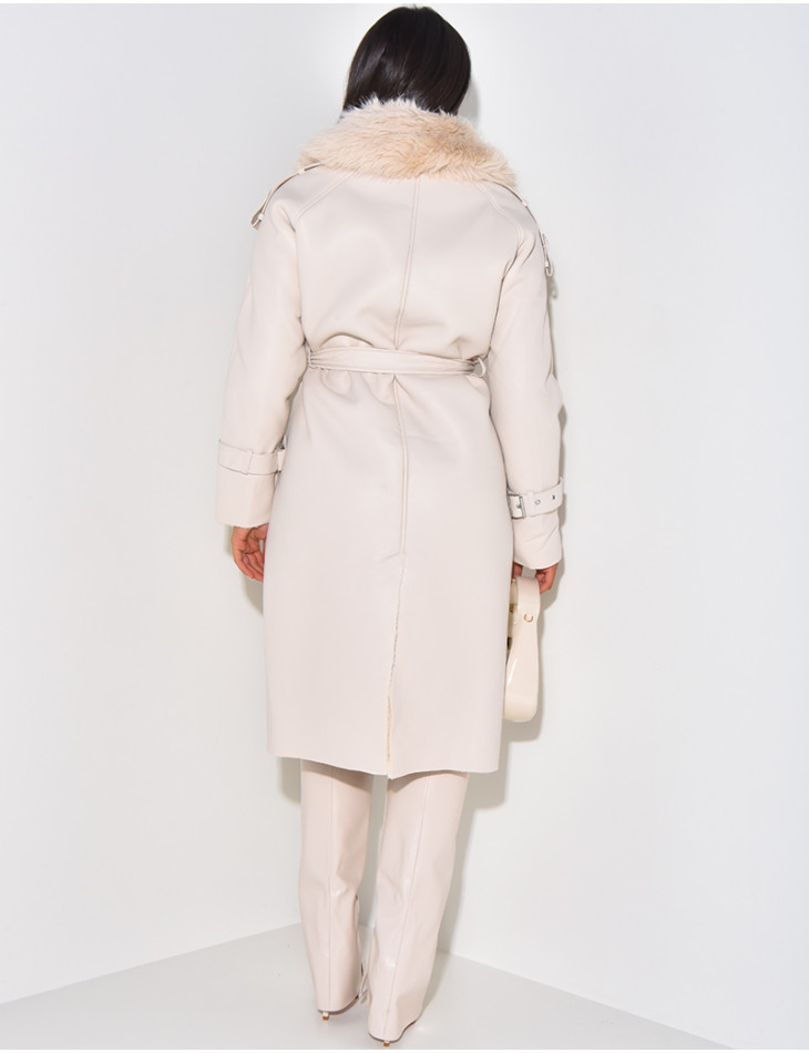 Mantel aus Kunstfell-Kunstleder