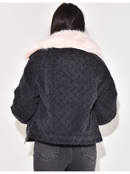 Veste en jeans effet destroy à fourrure amovible