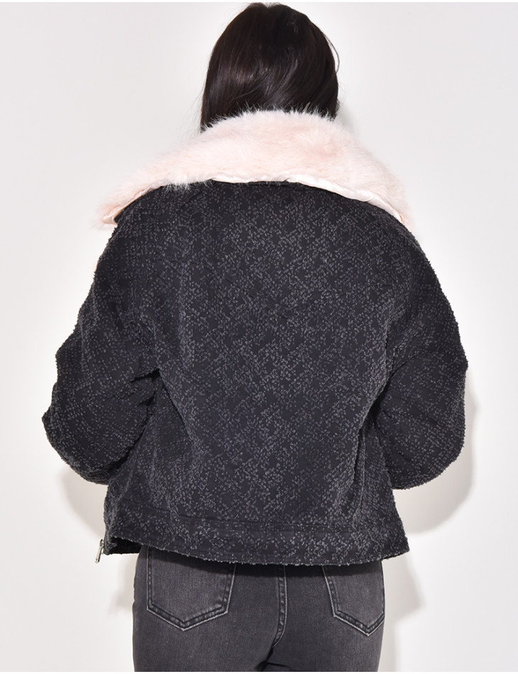 Veste en jeans effet destroy à fourrure amovible