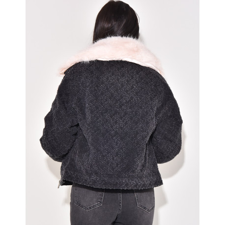 Veste en jeans effet destroy à fourrure amovible