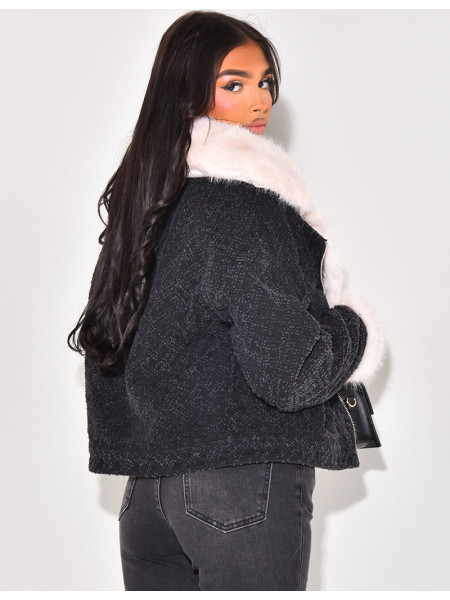 Veste en jeans effet destroy à fourrure amovible