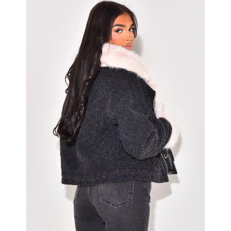 Veste en jeans effet destroy à fourrure amovible