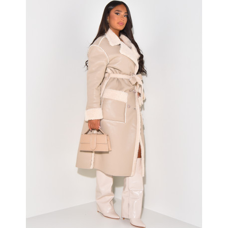 Faux Leather Coat with Faux Fur