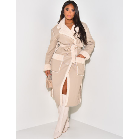 Faux Leather Coat with Faux Fur