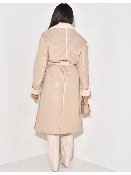 Faux Leather Coat with Faux Fur