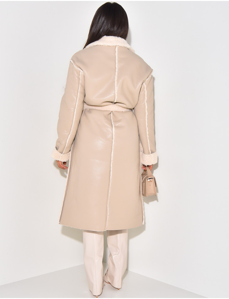 Faux Leather Coat with Faux Fur