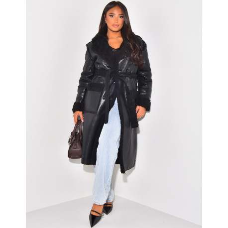 Faux Leather Coat with Faux Fur