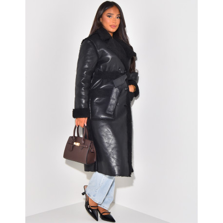 Faux Leather Coat with Faux Fur