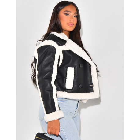veste en similicuir à doublure fausse fourrure