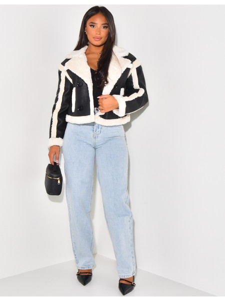 veste en similicuir à doublure fausse fourrure