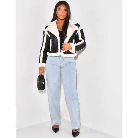veste en similicuir à doublure fausse fourrure