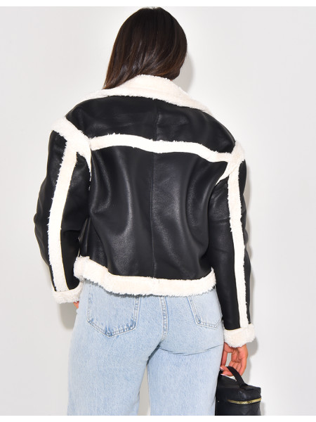 veste en similicuir à doublure fausse fourrure
