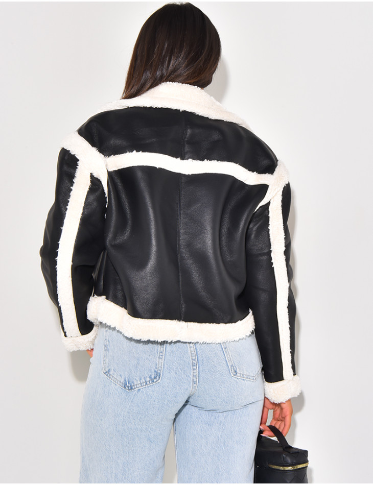 faux leather jacket with faux fur lining