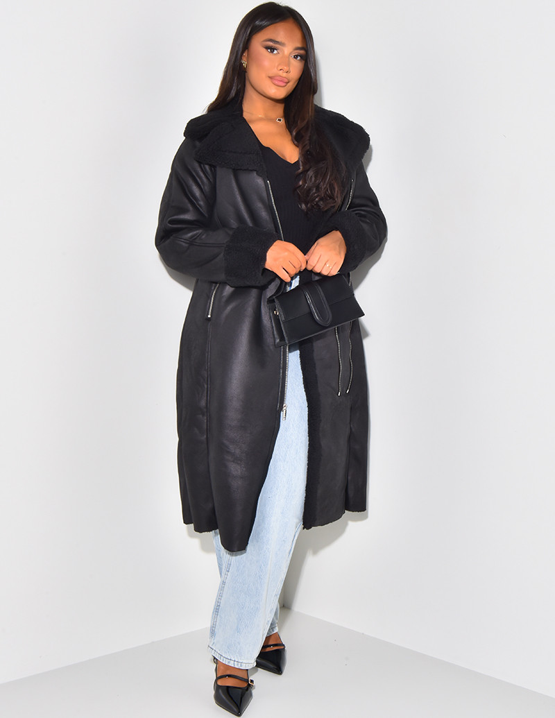 Long perfecto-style fur coat