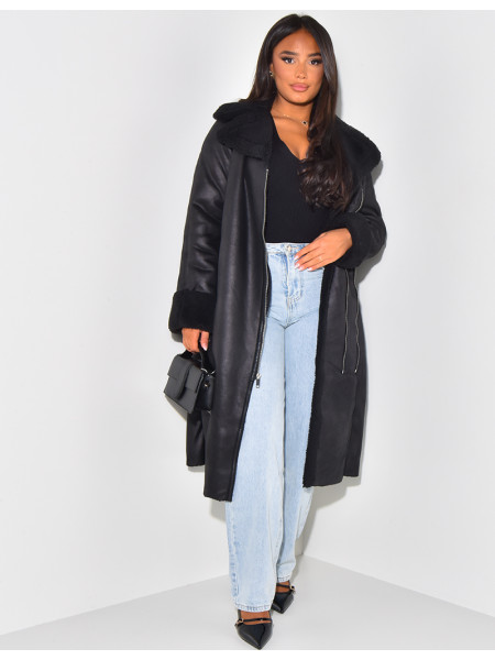 Long perfecto-style fur coat