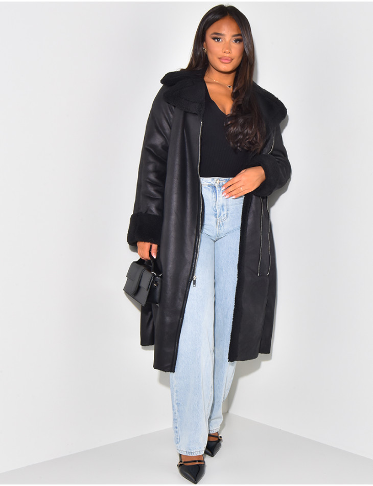 Long perfecto-style fur coat