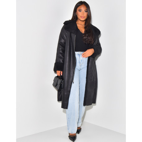 Long perfecto-style fur coat