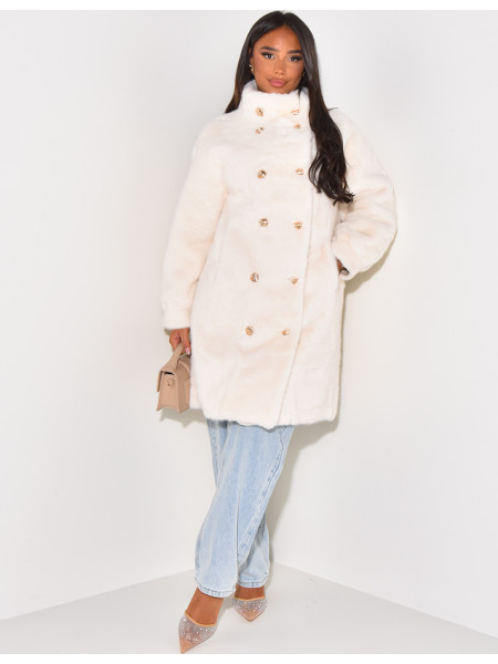 Oversized coat in faux fur and gold buttons