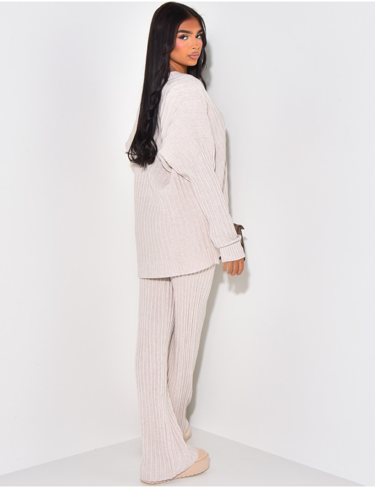 Ensemble pantalon et gilet en laine côtelé