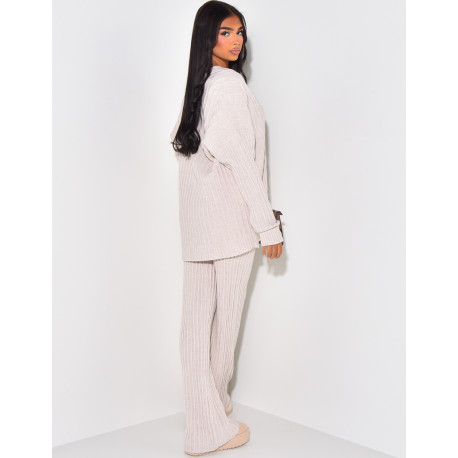 Ensemble pantalon et gilet en laine côtelé