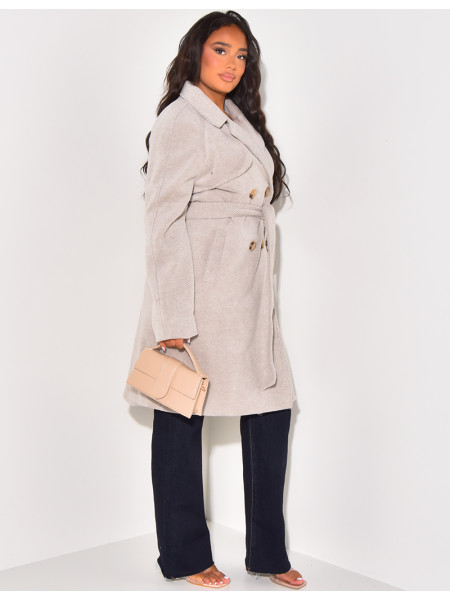 Manteau mi-long chiné à nouer à la taille