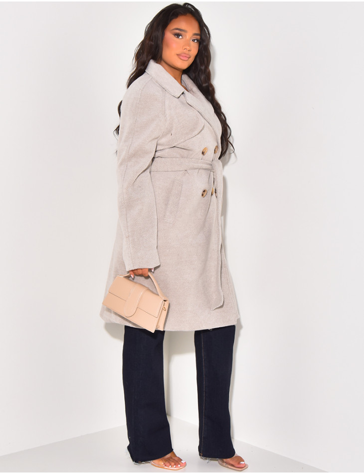Manteau mi-long chiné à nouer à la taille