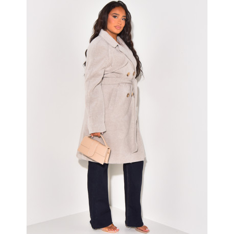 Manteau mi-long chiné à nouer à la taille