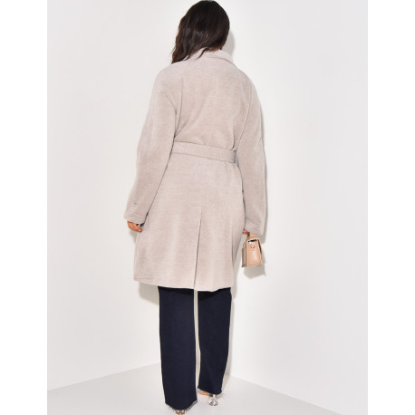 Manteau mi-long chiné à nouer à la taille