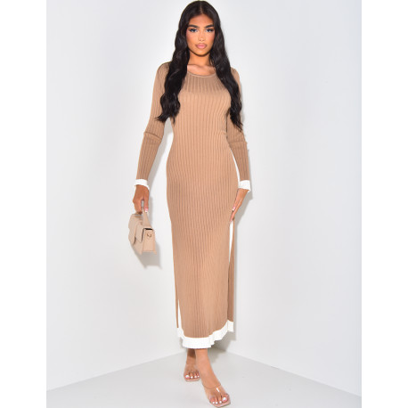 Ribbed long dress with contrast stripes