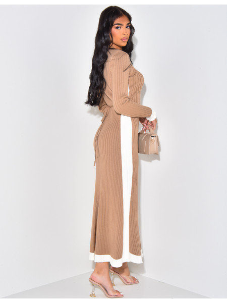 Ribbed long dress with contrast stripes
