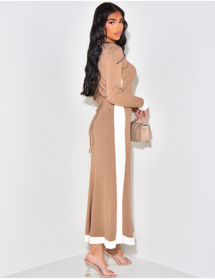 Ribbed long dress with contrast stripes