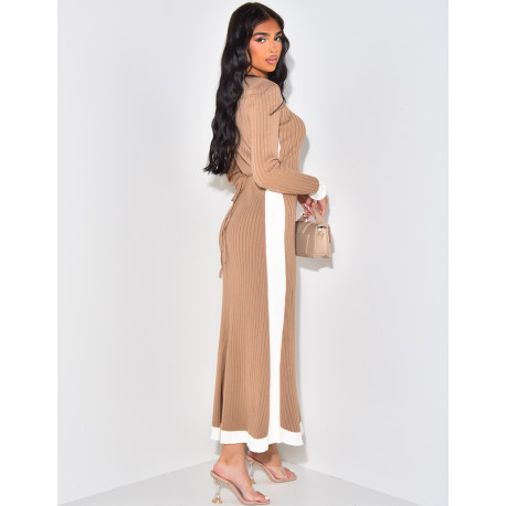 Ribbed long dress with contrast stripes