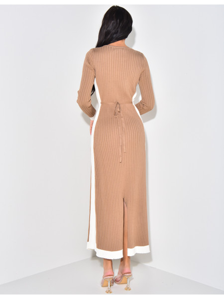 Ribbed long dress with contrast stripes